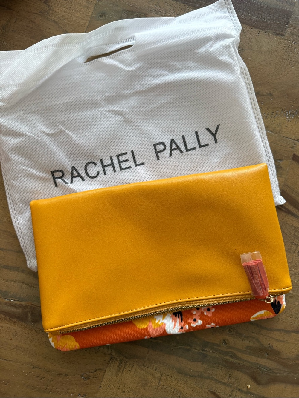 Rachel Pally Mustard Yellow Convertible Clutch with Floral Zip